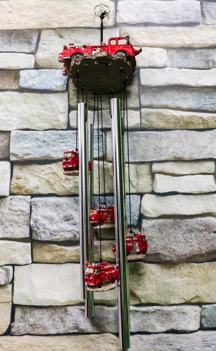 Ebros Gift Decorative Red Fire Engine Truck Model Resonant Relaxing Wind Chime Patio Garden Accent Of Fire Fighters Hydrants 911 Emergency Civil Service