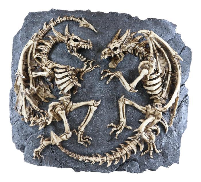 Ebros Gift Dual Winged Fighting Skull Dragon Fossil Resin Home Decor Plaque