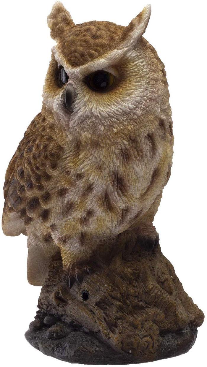 Ebros Gift Eagle Owl Perching On Branch With Singing Bird Sound Figurine 6.5"H