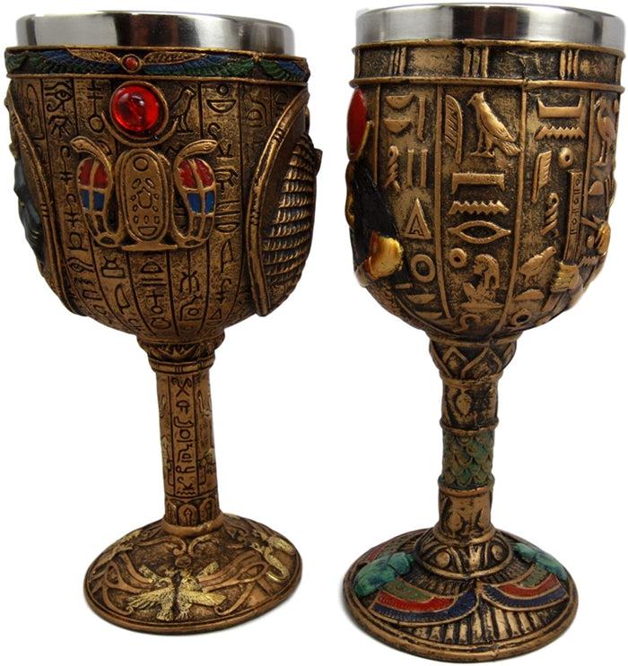 Ebros Gift Egyptian God Thoth & Goddess Sekhmet Falcon Chalice Set Goblet Statue Figurine