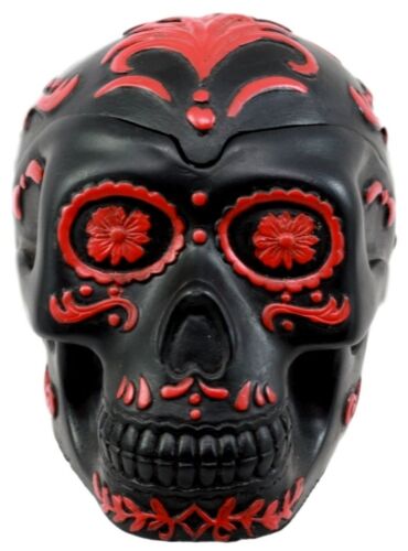 Ebros Gift El Diablo Day Of The Dead Red Rose Skull Ashtray Tribal Tattoo Skull Figurine 5"Long