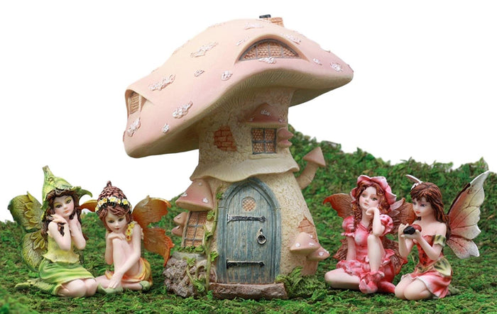 Ebros Gift Enchanted Fairy Garden Miniatures Starter Kit Cottage House With Mini Fairy Figurines Do It Yourself Ideas For Your Home (Mushroom House Kit)