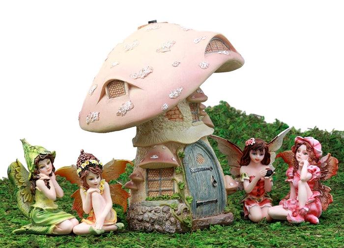Ebros Gift Enchanted Fairy Garden Miniatures Starter Kit Cottage House With Mini Fairy Figurines Do It Yourself Ideas For Your Home (Mushroom House Kit)