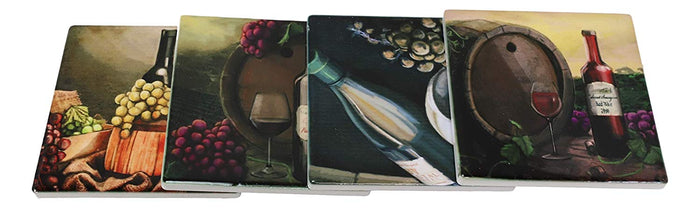 Ebros Gift Everything Is Better With Wine Colorful Vintage Collection Coasters For Drinks 4pc Set Ceramic Tiles With Cork Backing Vineyard Winery Grapes Coaster Pack Of 4 Furniture Protectors