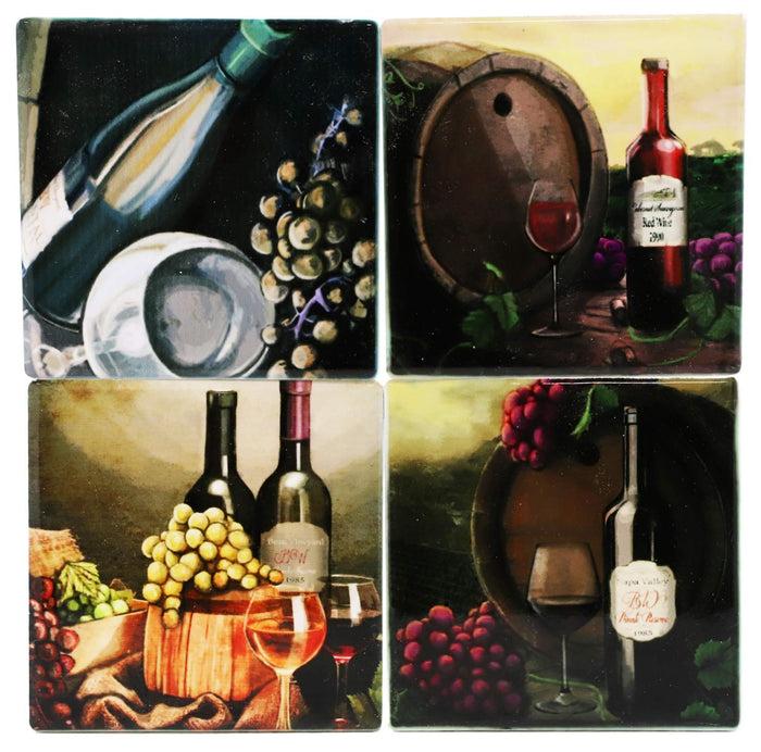 Ebros Gift Everything Is Better With Wine Colorful Vintage Collection Coasters For Drinks 4pc Set Ceramic Tiles With Cork Backing Vineyard Winery Grapes Coaster Pack Of 4 Furniture Protectors