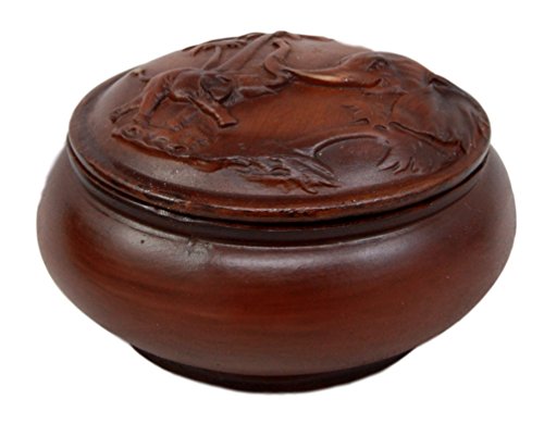 Ebros Gift Faux Wood Resin Safari Elephant With Calf Rounded Jewelry Trinket Decorative Box Figurine 4" D As Safari Elephants Decor Accessory Storage Sculptural Wildlife Art
