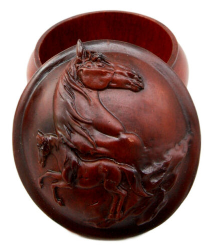 Ebros Gift Faux Wood Resin Wildlife Stallion Horse Galloping Rounded Jewelry Trinket Decorative Box Figurine 4.5" D As Rustic Decor Accessory Storage Sculptural Art For Ranch Or Farm Lovers