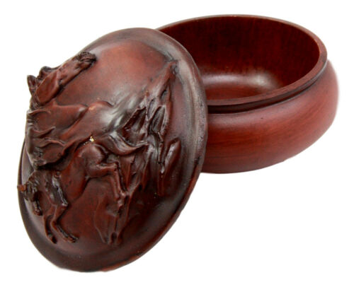 Ebros Gift Faux Wood Resin Wildlife Stallion Horse Galloping Rounded Jewelry Trinket Decorative Box Figurine 4.5" D As Rustic Decor Accessory Storage Sculptural Art For Ranch Or Farm Lovers