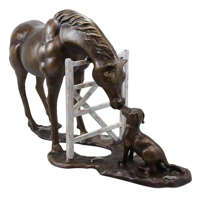 Ebros Gift Fine Aluminum Metal Large Countryside BFF Buddies Horse And Dog By Barn Fence Garden Statue 25.75" Long Friendship Stallion Horses Dogs Animal Farm Western Rustic Country Decor Sculpture