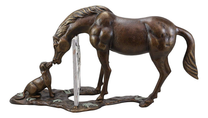 Ebros Gift Fine Aluminum Metal Large Countryside BFF Buddies Horse And Dog By Barn Fence Garden Statue 25.75" Long Friendship Stallion Horses Dogs Animal Farm Western Rustic Country Decor Sculpture