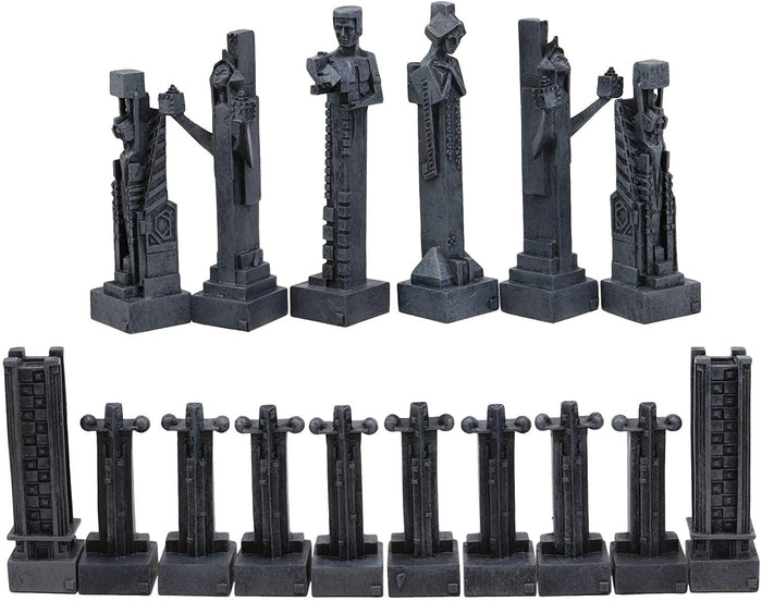 Ebros Gift Frank Lloyd Wright Architecture Midway Gardens Complex Collectible White And Black Geometrical Sprites Chess Pieces Set With 5" Tallest Sprite Piece Figurines