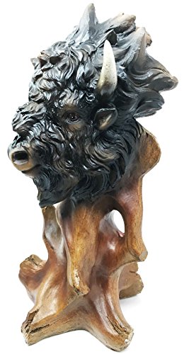 Ebros Gift Grassland Herd Grand American Bison Buffalo Bust Statue In Faux Wood Resin Finish Figurine Home Decor Sculpture As Cultural Heritage Indigenous Indian Themed Accent