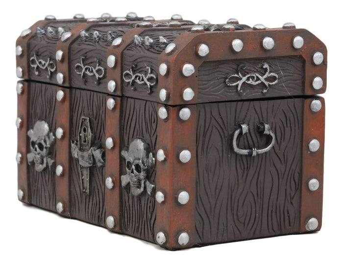 Ebros Gift Haunted Caribbean Pirate Skull With Crossbones Small Treasure Chest Box Jewelry Box Figurine 6 Inches Long Nautical Coastal Ocean Spooky Halloween Macabre Themed Decor