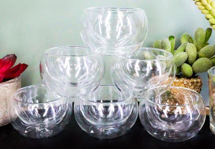 Ebros Gift Heat Thermal Resistant Double Wall Insulated Glass Sake or Tea Cup Set of 6 Cups Glasses Drinks Kitchen Decor (Small 2.5"Diameter 2oz)