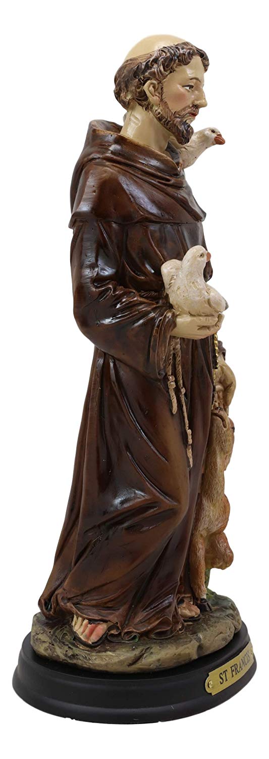 Ebros Gift Holy Catholic Saint Francis Of Assisi With Doves And Deer Statue 8.25" H Devoted Monk Patron Of Animals & Environment Servant Of Christ Altar Sanctuary Figurine Sculpture