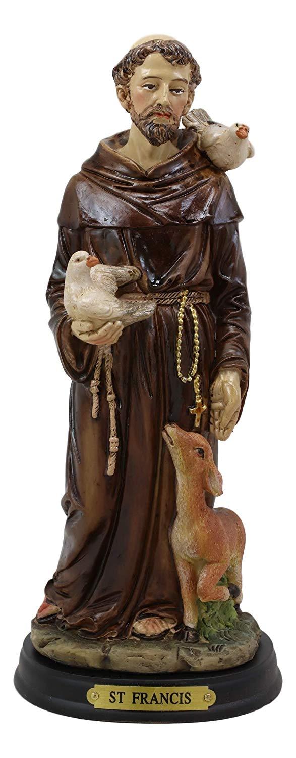 Ebros Gift Holy Catholic Saint Francis Of Assisi With Doves And Deer Statue 8.25" H Devoted Monk Patron Of Animals & Environment Servant Of Christ Altar Sanctuary Figurine Sculpture