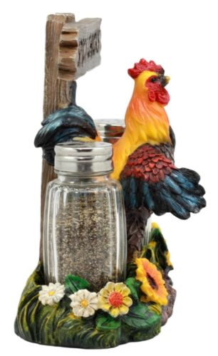 Ebros Gift Hot & Spicy Chicks Sign Rooster Glass Salt Pepper Shakers Holder