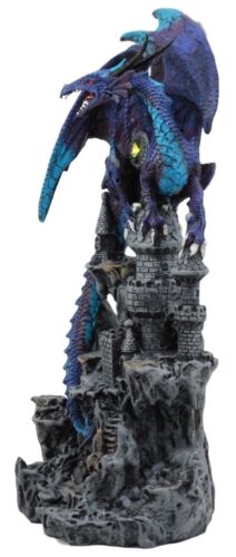 Ebros Gift Hyperion Gemstone Midnight Dragon Protecting Stone Castle Figurine 11.75" H
