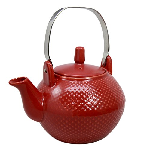 Ebros Gift Imperial Spotted Texture Teapot With Stainless Steel Handle 28oz (Red)
