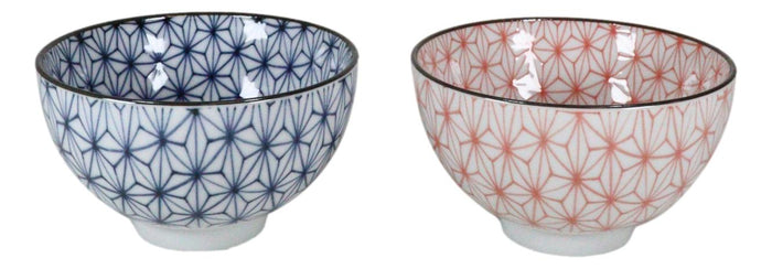 Ebros Gift Japanese Colorful Matrix Polygon Bowls Food Safe 4.5" Diameter Japanese Decorative Bowl Set Of 4 Ceramic