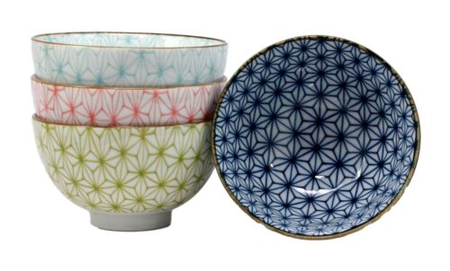 Ebros Gift Japanese Colorful Matrix Polygon Bowls Food Safe 4.5" Diameter Japanese Decorative Bowl Set Of 4 Ceramic