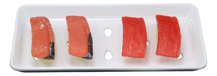 Ebros Gift Japanese Raw Food Preparation And Storage White Neta Zara Melamine Sushi Sashimi Chef Serving Plate With Drip Holes For Sushi Case 8.25"L X 3.75"W Restaurant Supply (Pack Of 2)