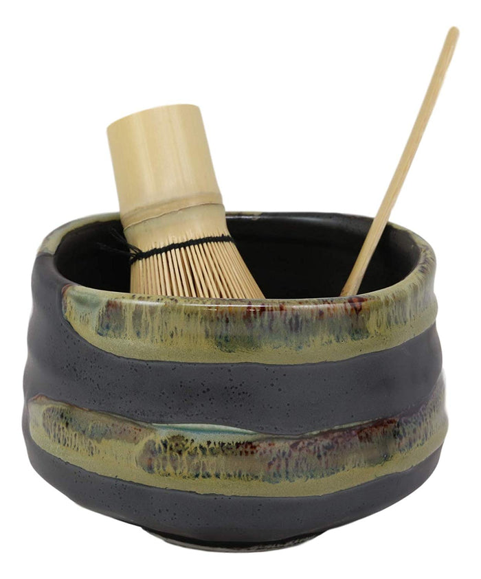 Ebros Gift Japanese Traditional Tea Ceremony Matcha Green Bowl Whisk & Scoop Set