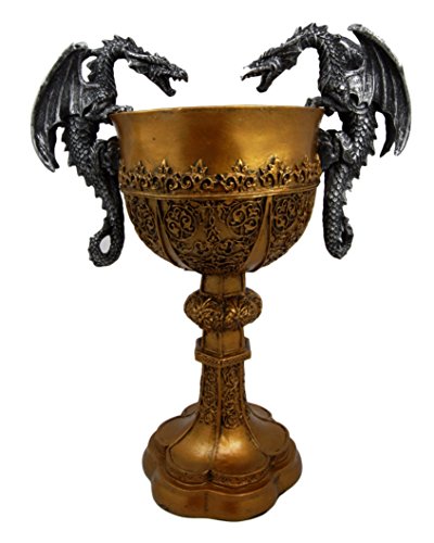 Ebros Gift King Arthur Pendragon Chalice - Dragon Handles - 10.5"H Medieval Goblet