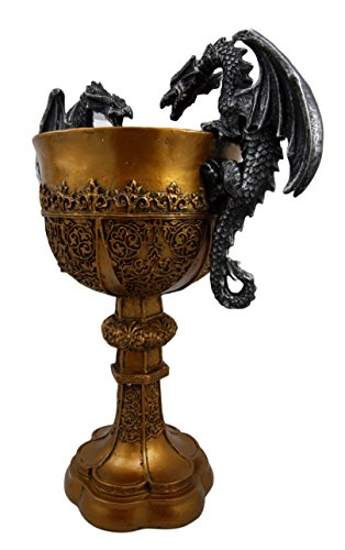 Ebros Gift King Arthur Pendragon Chalice - Dragon Handles - 10.5"H Medieval Goblet