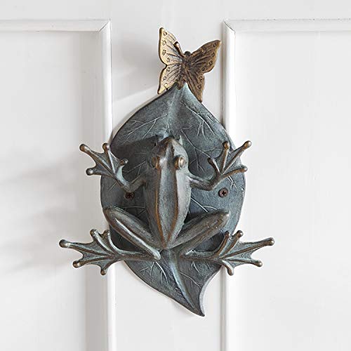 Ebros Gift Large 12" Tall Aluminum Metal Whimsical Frog On Giant Leaf with Butterfly Door Knocker Statue Zen Feng Shui Frogs Home Decorative Accent Sculpture Ebros Gift Large 12" Tall Aluminum Metal Whimsical Frog On Giant Leaf with Butterfly Door Knocker Statue Zen Feng Shui Frogs Home Decorative Accent Sculpture