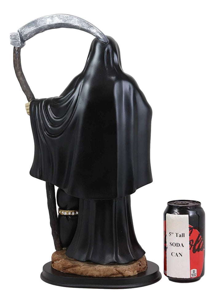 Ebros Gift Large 16.75" Tall Holy Death Santa Muerte Holding Scythe Glass Globe With Scales Of Justice And Owl In Tunic Robe Statue Figurine (White) (BLACK)