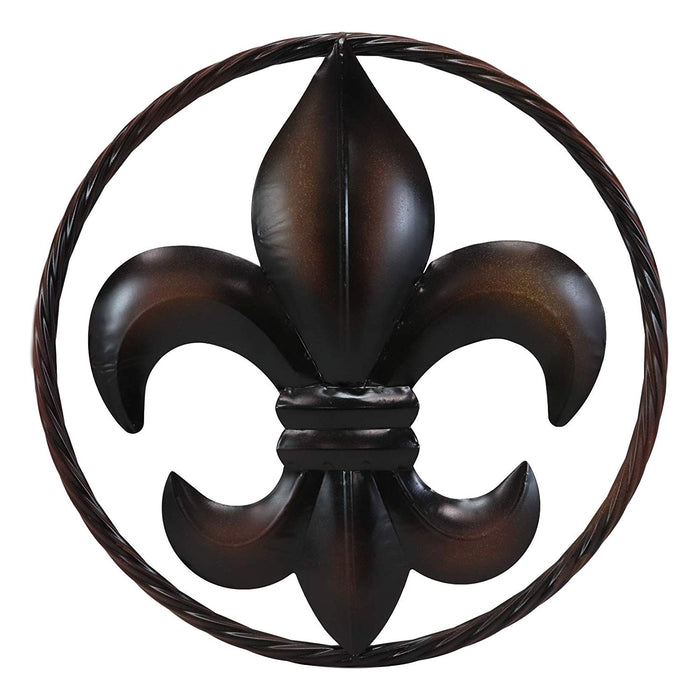 Ebros Gift Large 18" Wide Vintage Rustic Fleur De Lis Medallion With Braided Rope Border Design Metal Circle Wall Hanging Decor 3D Art Greeting Plaque Southern Western Country Decorative Accent