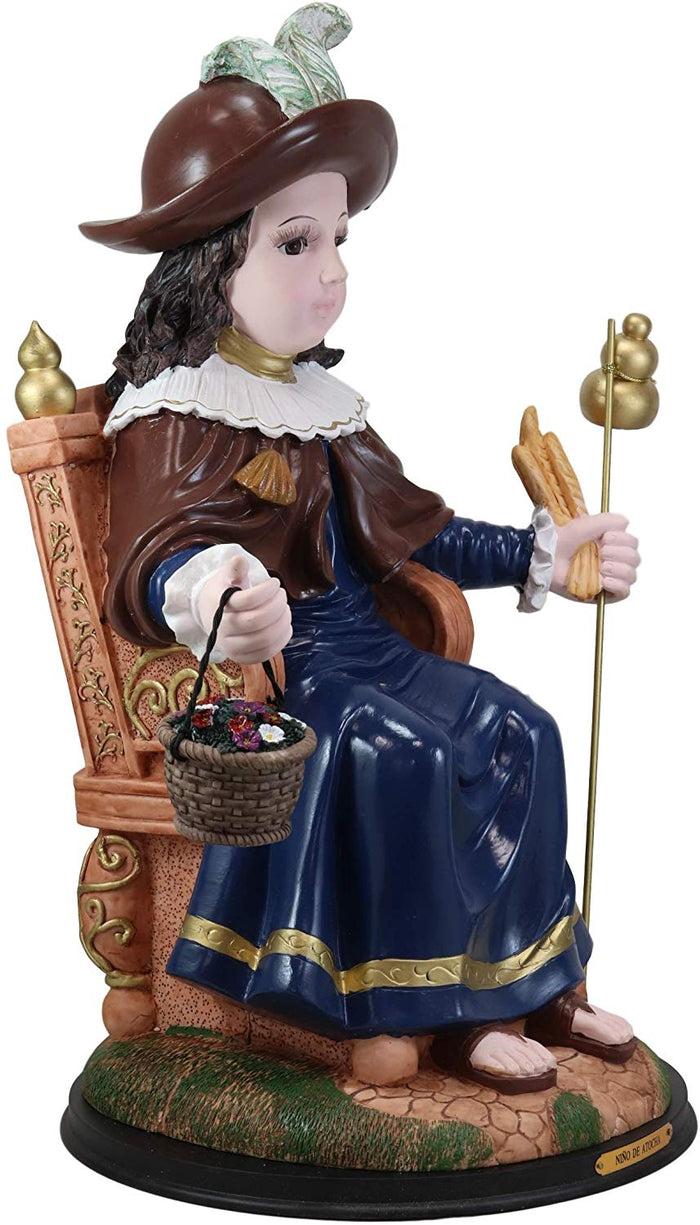 Ebros Gift Large 19.5" Tall Roman Catholic Santo Nino De Holy Infant Of Atocha Seated On Throne Statue Saint Devotional Sculpture With Brass Name Plate Prisoners' Deliverer Decorative Figurine