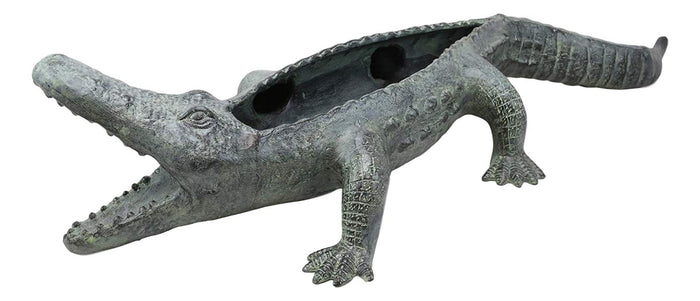 Ebros Gift Large 24.5" Long Aluminum Metal Realistic Snapping Alligator Garden Greeter Planter Accent Statue Lake Home Patio Pool Exotic Decor Of Alligators Crocodile Gator Decorative Sculpture