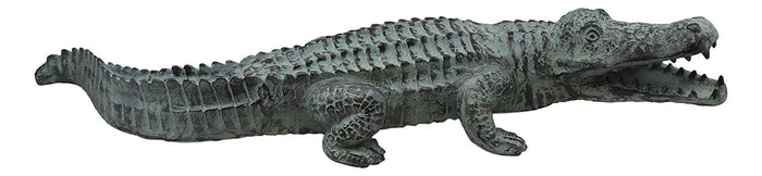 Ebros Gift Large 32" Long Aluminum Metal Realistic Snapping Alligator 'Gargantuan' Garden Greeter Accent Statue Lake Home Patio Pool Exotic Decor Of Alligators Crocodile Gator Decorative Sculpture