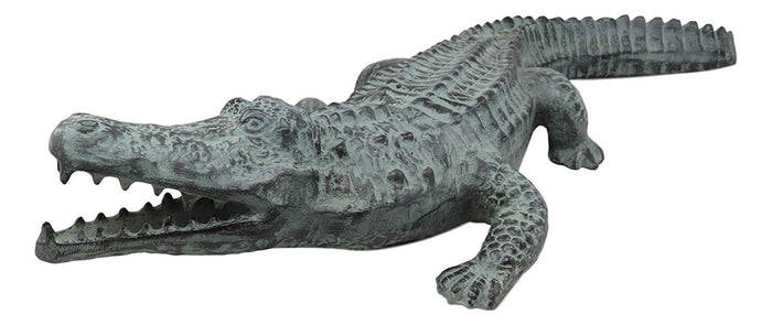 Ebros Gift Large 32" Long Aluminum Metal Realistic Snapping Alligator 'Gargantuan' Garden Greeter Accent Statue Lake Home Patio Pool Exotic Decor Of Alligators Crocodile Gator Decorative Sculpture