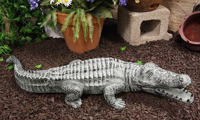 Ebros Gift Large 32" Long Aluminum Metal Realistic Snapping Alligator 'Gargantuan' Garden Greeter Accent Statue Lake Home Patio Pool Exotic Decor Of Alligators Crocodile Gator Decorative Sculpture