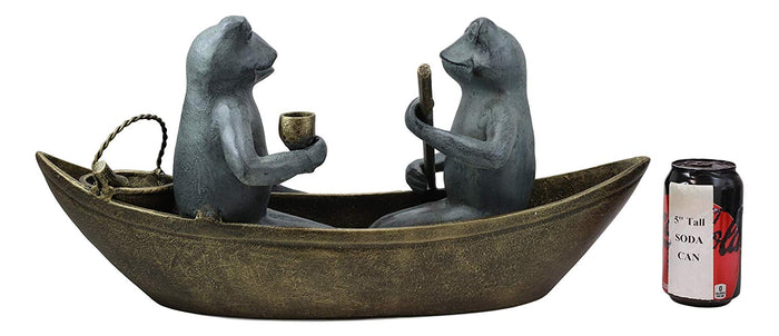Ebros Gift Large Cast Aluminum Metal Whimsical Romantic Lover Couple Frogs Having Picnic On Rowboat Garden Statue 21.5" Wide River Pond Frog Patio Pool Lawn Decorative Sculpture