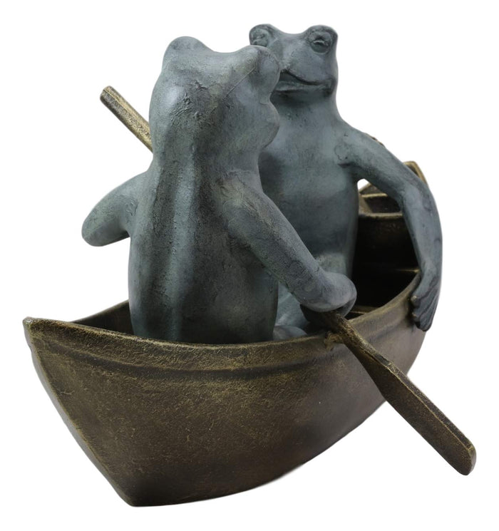 Ebros Gift Large Cast Aluminum Metal Whimsical Romantic Lover Couple Frogs Having Picnic On Rowboat Garden Statue 21.5" Wide River Pond Frog Patio Pool Lawn Decorative Sculpture