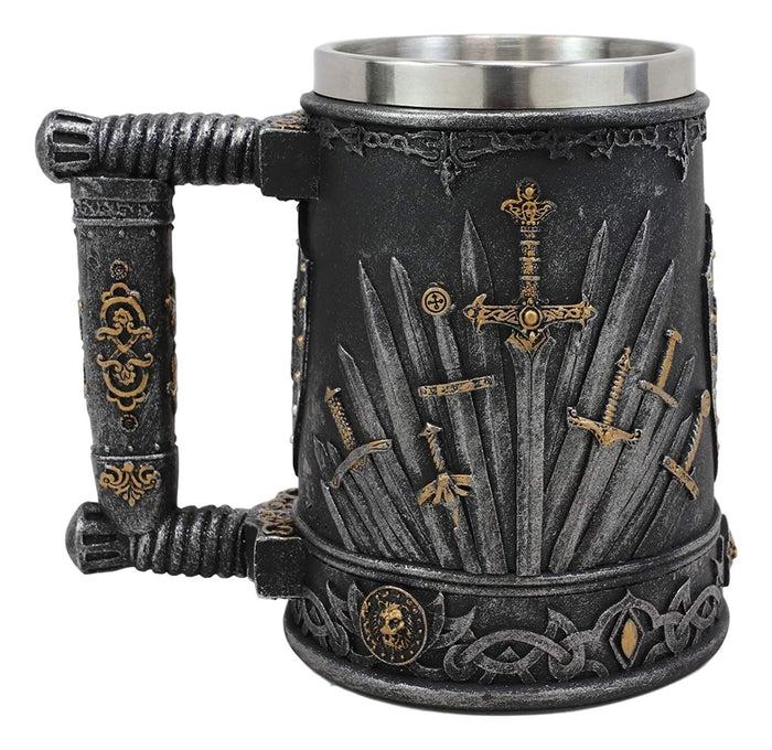 Ebros Gift Large Medieval Dragon Iron Throne Of Swords And Heraldry Crest Shields Coffee Mug 14oz Drinking Beer Stein Tankard Cup Fantasy Dungeons And Dragons Elixir Of Life Valyrian Steel Blades