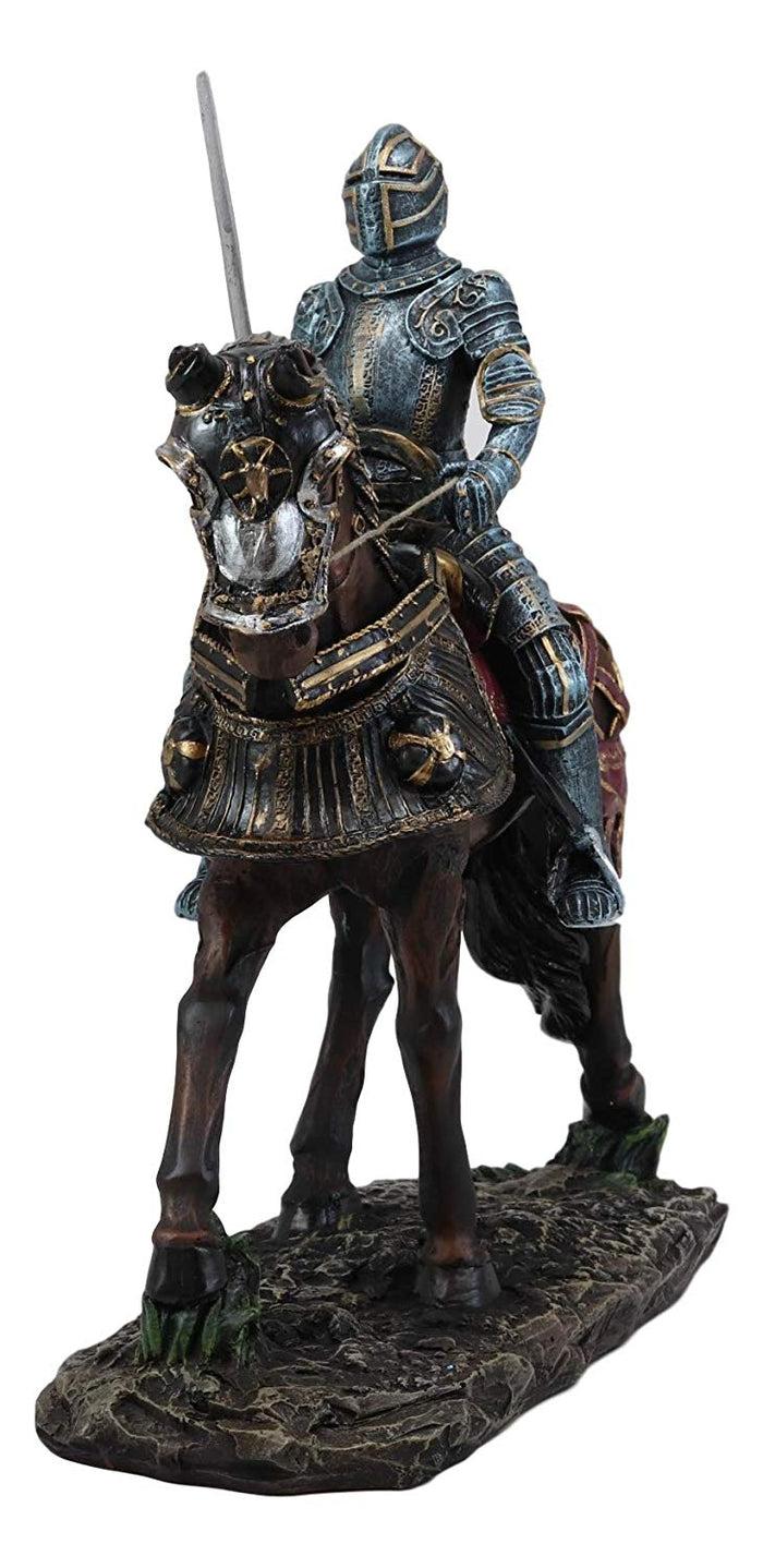 Ebros Gift Large Medieval Royal Suit Of Armor European Knight With Long Sword Riding On Heavy Cavalry Horse Statue 12.75" Long