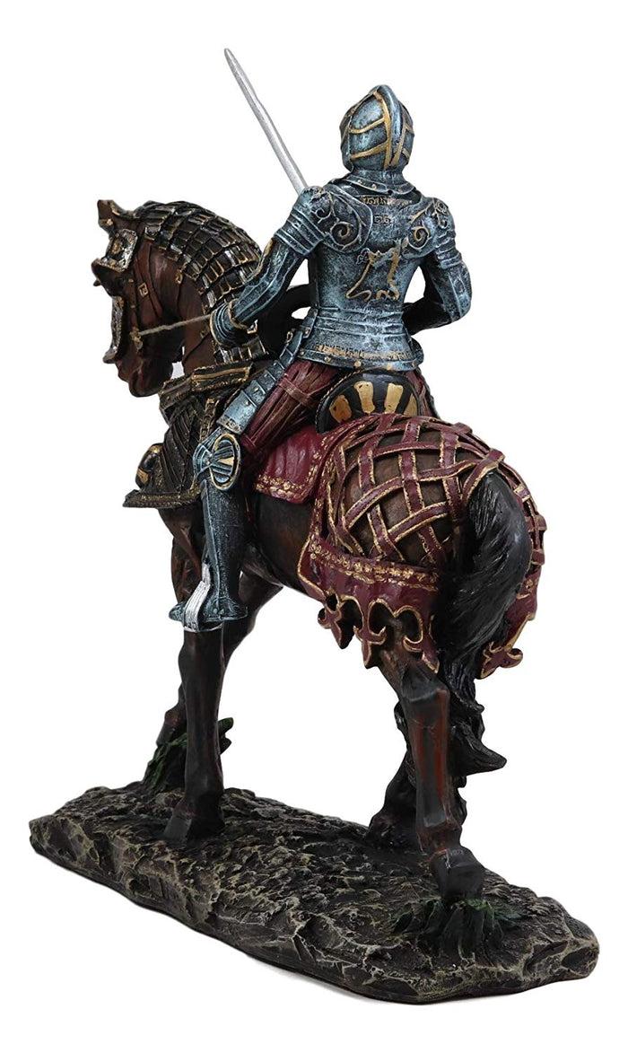 Ebros Gift Large Medieval Royal Suit Of Armor European Knight With Long Sword Riding On Heavy Cavalry Horse Statue 12.75" Long