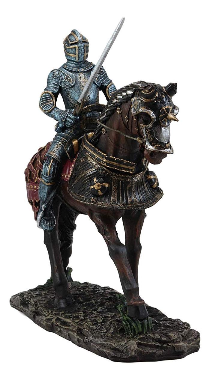 Ebros Gift Large Medieval Royal Suit Of Armor European Knight With Long Sword Riding On Heavy Cavalry Horse Statue 12.75" Long