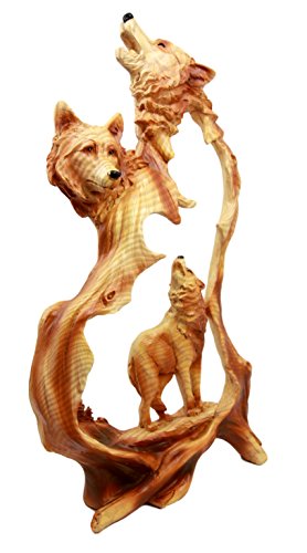 Ebros Gift Large Nature Rustic Faux Wood Wildlife Scene Howling Wolf Pack Figurine 12.5"H