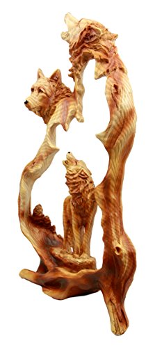 Ebros Gift Large Nature Rustic Faux Wood Wildlife Scene Howling Wolf Pack Figurine 12.5"H