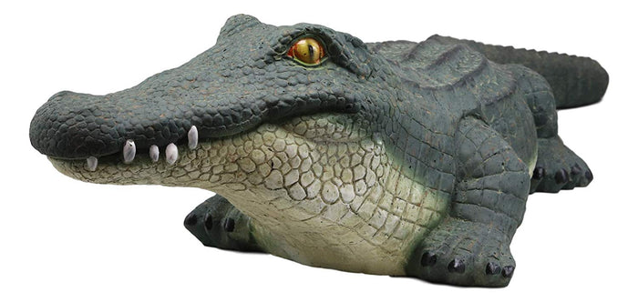 Ebros Gift Large Realistic Chubby Crocodile On Belly Garden Accent Statue Lake Home Patio Pool Exotic Decor Of Alligators Crocodiles Caiman Gator Decorative Sculpture Figurine (31" Long)