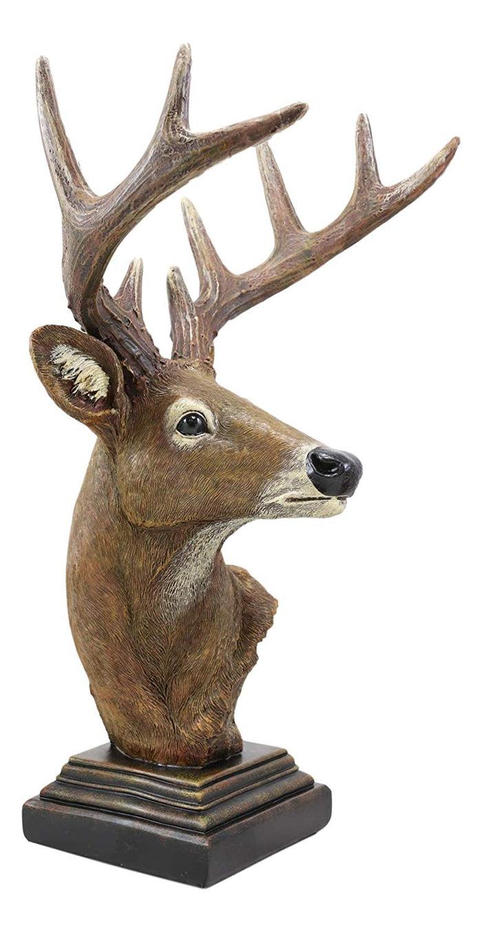Ebros Gift Large Rustic Wild Forest Woodland 10 Point Emperor Buck Deer Bust Trophy Statue On Pedestal Base 14" Tall Red Stag Antlers Taxidermy Hunter Decor For Country Cabin Lodge Resort Figurine