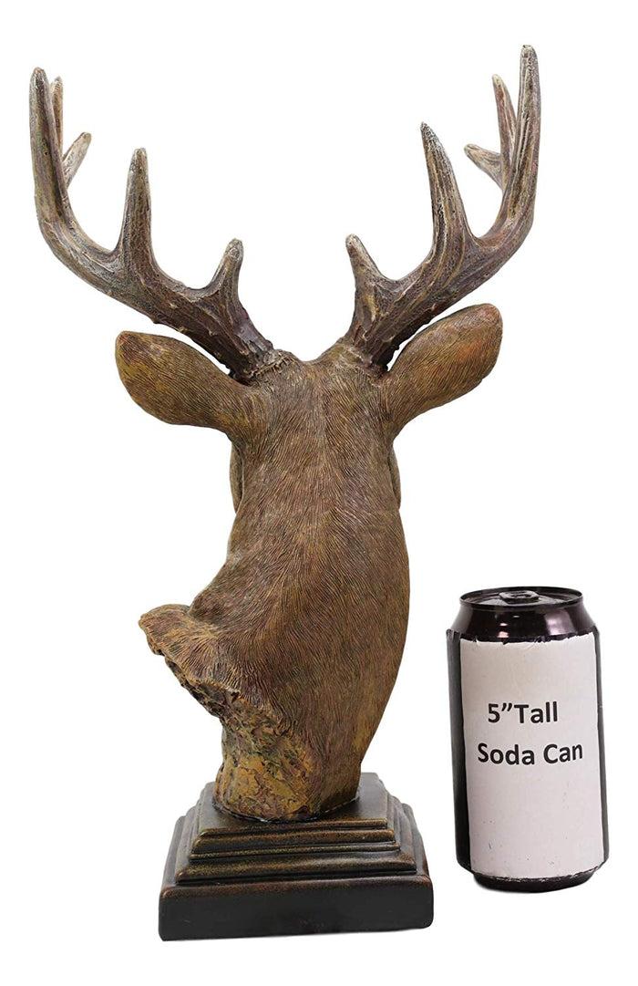 Ebros Gift Large Rustic Wild Forest Woodland 10 Point Emperor Buck Deer Bust Trophy Statue On Pedestal Base 14" Tall Red Stag Antlers Taxidermy Hunter Decor For Country Cabin Lodge Resort Figurine