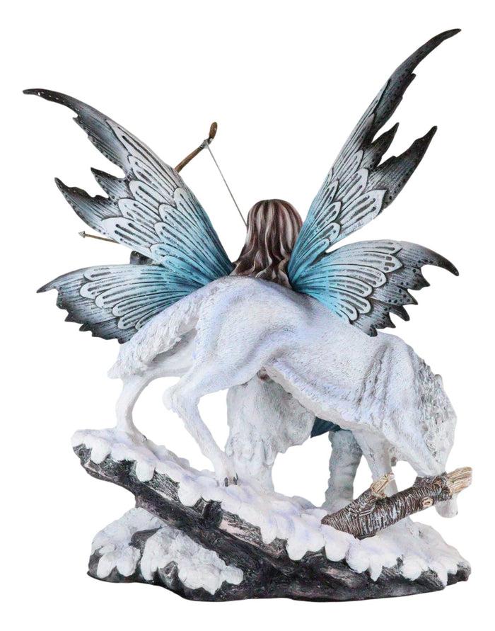 Ebros Gift Large Snowcap Winter Huntress Fairy With Bow And Arrow By Alpha Wolf Fenrir Figurine 18"H