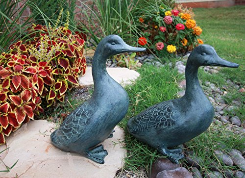 Ebros Gift Large Verdi Green Aluminum Two Lover Pond Ducks Garden Statue Set
